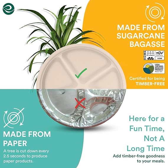 4-Compartment Disposable Bagasse Plates