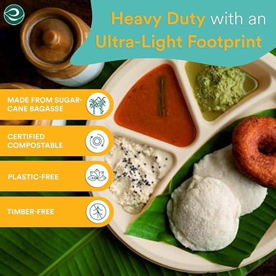 4-Compartment Disposable Bagasse Plates