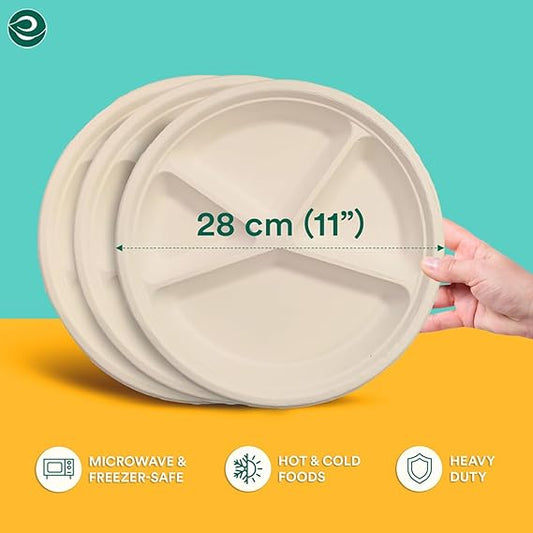 4-Compartment Disposable Bagasse Plates