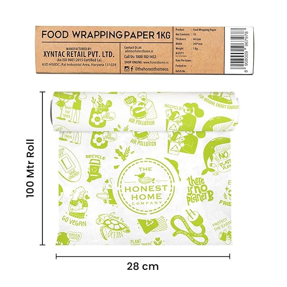 Honest Home Food Wrapping Paper Roll | 100 Metres | 40 GSM Grease-Resistant | Paper Wrap for Rotis, Sandwiches, Lunch Boxes & Storage | Oven & Freezer Safe