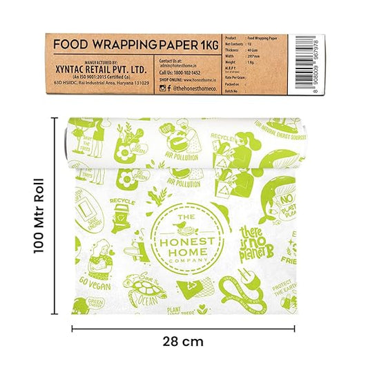 Honest Home Food Wrapping Paper Roll | 100 Metres | 40 GSM Grease-Resistant | Paper Wrap for Rotis, Sandwiches, Lunch Boxes & Storage | Oven & Freezer Safe